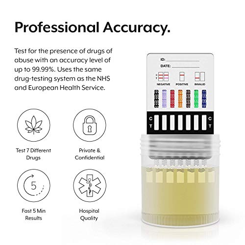5 x Aidteq tarjetas de prueba de drogas para siete drogas | Prueba de drogas para orina | Prueba de cocaína, opiáceos, metadona, anfetaminas, cannabis, éxtasis y benzodiacepinas