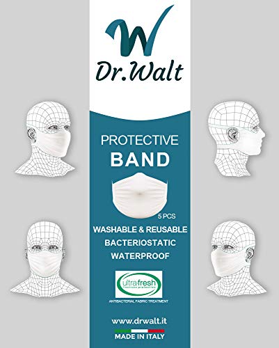 5 x Banda protectora negra, impermeable, bacteriostática, poliamida lavable y reutilizable Masqarillas, muy aderente