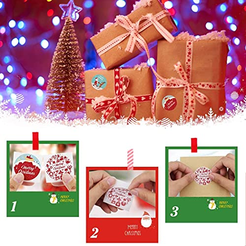 500 pcs Pegatinas de Navidad, Pegatinas Redondas, Pegatinas Navidad Papel Rollo para Scrapbooking Decoración Cajas Bolsas Regalos Sobres Fiesta