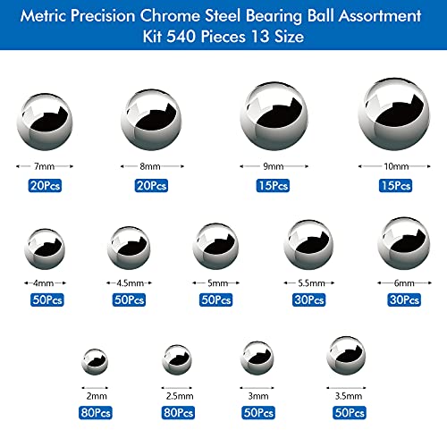 540 Pcs Bolas de Acero Rodamientos de Bolas de Acero Bolas de Acero de Metal para Ruedas de Bicicleta, Rodamientos de Patineta