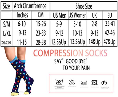 6 Pares Rodilla Alta Calcetines y Medias de Compresión para Hombres y Mujeres 20-32 mmHg for Ejercicio,Correr,Enfermeras,Médico,Embarazo,Maternidad,Viajes,Vuelo,Aumenta la Resistencia,Reduce la Fatiga