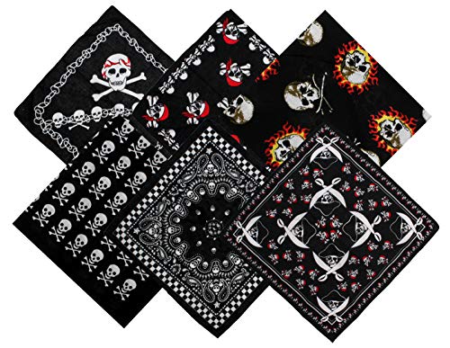 6 pcs Pañuelos Bandanas Pirata para Cuello Cabeza o Pulsera Multiusos para Hombres Mujeres Unisex Moscota 100% Algodón （modelo al azar）