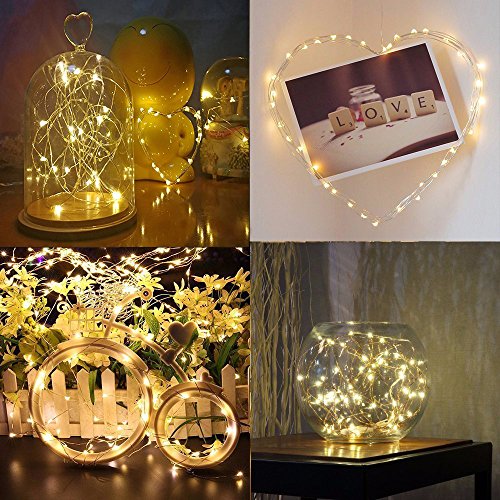 6 Piezas Cadena de Luces con pilas CR2032 en 2 metros 20 LEDs Plata Alambre Guirnalda Luces para Decoración Interior, Boda, Fiesta de Navidad (Blanco cálido)