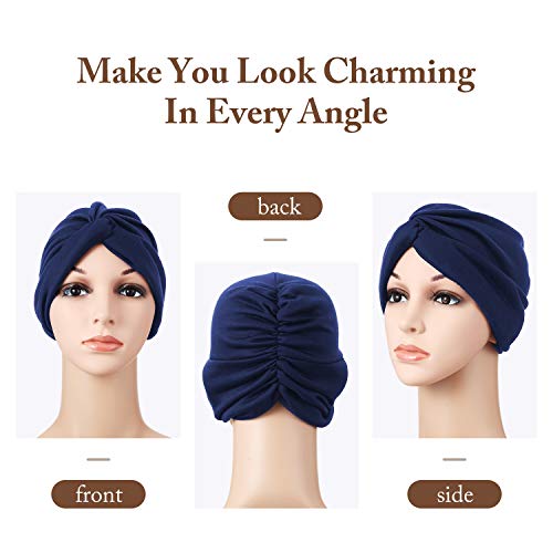 6 Piezas Turbantes para Mujeres Gorro Turbante Plisado de Moda con Nudo Pre-atado Suave Pañuelo de Cabeza, 6 Colores