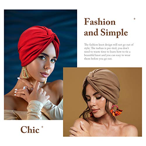 6 Piezas Turbantes para Mujeres Gorro Turbante Plisado de Moda con Nudo Pre-atado Suave Pañuelo de Cabeza, 6 Colores