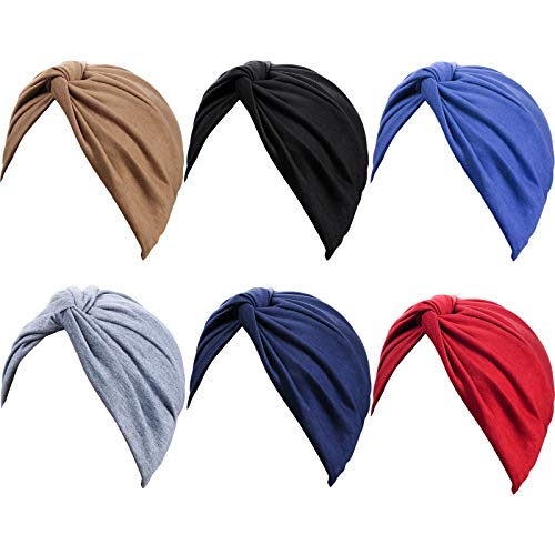 6 Piezas Turbantes para Mujeres Gorro Turbante Plisado de Moda con Nudo Pre-atado Suave Pañuelo de Cabeza, 6 Colores