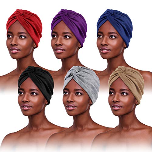 6 Piezas Turbantes para Mujer,Pañuelos Quimioterapia,Gorros Oncologicos para Mujer,Pañuelo Cabeza Mujer, Mujer Pelo Largo Verano Turbantes Lástico Frontal Cruzado Algodón