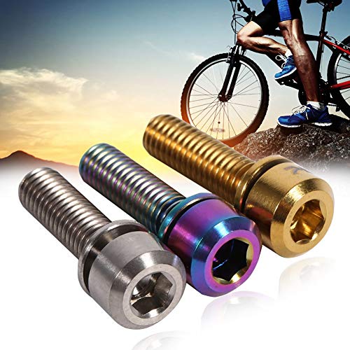 6 UNIDS Tornillo de Vástago de Bicicleta Aleación de Titanio Perno de Bicicleta Tornillos Cónicos Tornillo de Tapa Superior Tornillo con Arandelas Set para Bicicleta MTB(Rainbow)