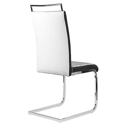 6 x Silla Cantilever Altura 45cm, Köln Silla Cantiléver Cuero Sintético y Metal Cromado Sillas de Comedor Modernas, Altura del Respaldo: 56 cm, MAX Carga 120kg (6, Blanco Negro)