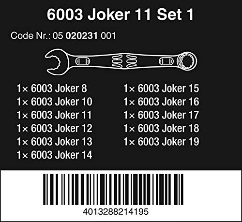 6003 Joker 11 Set 1 Juego de llaves de boca y anillo, 11 piezas
