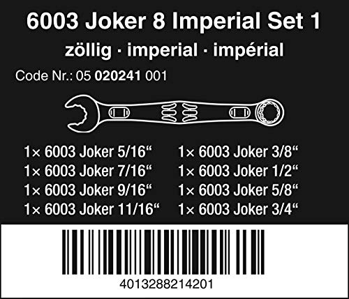 6003 Joker 8 Imperial Set 1 Juego de llaves de boca y anillo, en pulgadas, 8 piezas