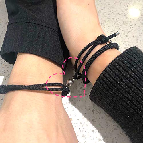 6Pcs Pulseras Magnéticas Parejas Pulseras de Pareja para Atraer Hebilla Magnética Pulsera de Cuerda Trenzada Ajustable Pulsera de la Amistad a Juego Pulsera para Parejas (negro/azul/rojo) (Estilo A)