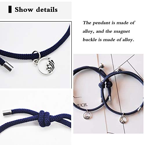 6Pcs Pulseras Magnéticas Parejas Pulseras de Pareja para Atraer Hebilla Magnética Pulsera de Cuerda Trenzada Ajustable Pulsera de la Amistad a Juego Pulsera para Parejas (negro/azul/rojo) (Estilo A)