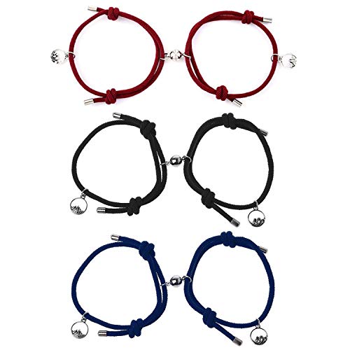 6Pcs Pulseras Magnéticas Parejas Pulseras de Pareja para Atraer Hebilla Magnética Pulsera de Cuerda Trenzada Ajustable Pulsera de la Amistad a Juego Pulsera para Parejas (negro/azul/rojo) (Estilo A)