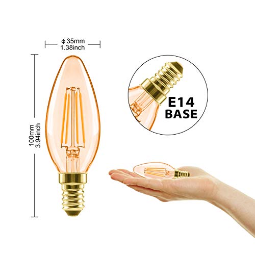 6x Bombillas Vintage Vela LED E14 (Casquillo Fino) 4W, Bombilla Edison Retro de Blanco Cálido 2500K, Bomilla LED con Filamento, Equivalente a 40W, 410LM, El Ángulo del Haz de 300° - LVWIT.