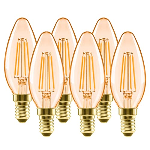 6x Bombillas Vintage Vela LED E14 (Casquillo Fino) 4W, Bombilla Edison Retro de Blanco Cálido 2500K, Bomilla LED con Filamento, Equivalente a 40W, 410LM, El Ángulo del Haz de 300° - LVWIT.