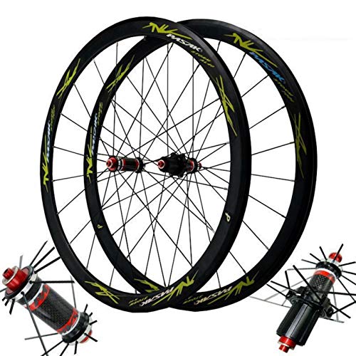 700C Ruedas para Bicicleta,Fibra de Carbon Llanta MTB de Doble Pared Ruedas Ciclismo Altura del Círculo 40 MM Liberación Rápida Freno C/V (Color : Green, Size : 40mm)