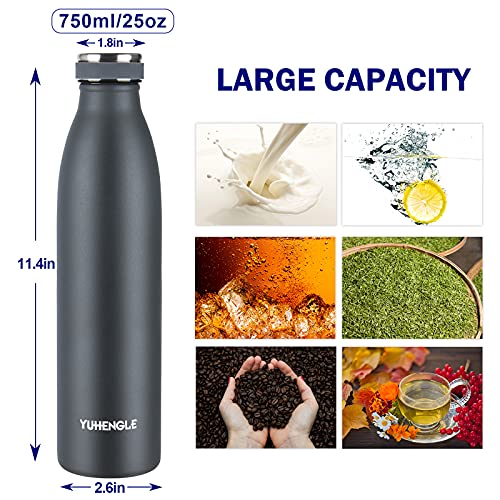 750ml Botella de Agua de Acero Inoxidable, Botella Termica con Doble Aislamiento para 12 Horas de Bebida Caliente y 24 Horas Sin BPA para Deporte, Oficina, Yoga, Ciclismo