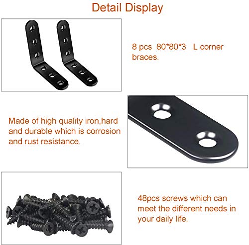 8 Piezas Soporte de Esquina,Soporte en Forma de L de ángulo Recto de 90 Grados,Escuadras de ángulo Con Tornillos (80 * 80 * 3mm)