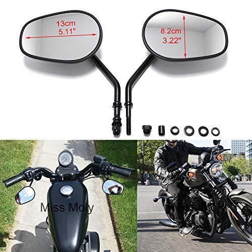 8mm Motocicleta Espejos Laterales para Sportster 1200 XL883 Dyna Softail Low Rider Breakout Road Glide Rocker (#2-Negro)