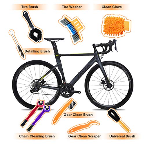 9 Pieza Cepillo Cepillo Limpieza de Bicicleta, Profesional Cepillo Limpieza Cadena Motocicleta, Herramienta para Limpiar Cadenas, Neumáticos, Piñones, Manchas y Suciedad