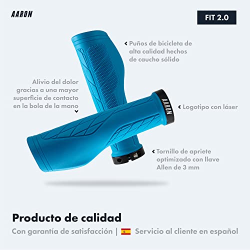 AARON Fit puños de Bicicleta Acolchados de Gel, puños Deportivos Antideslizantes, puños para Bicicletas eléctricas, Bicicleta de Trekking, Bicicleta de montaña, Bicicleta de Cross, fijación, Azul