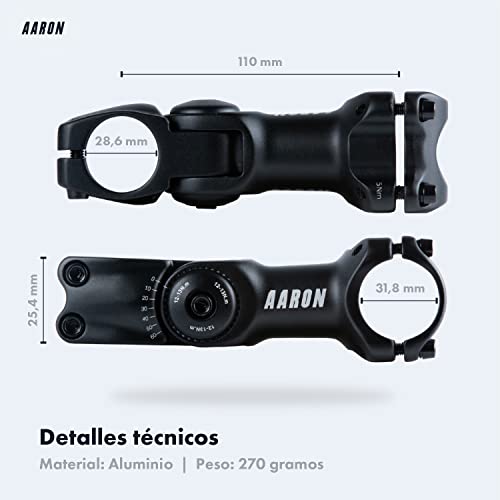 AARON Flex Bike Stem - Potencia de manillar ajustable en altura - potencia para una postura sentada ergonómica - elevador de manillar de bicicleta adecuado para bicicleta de trekking, de ciudad, negro