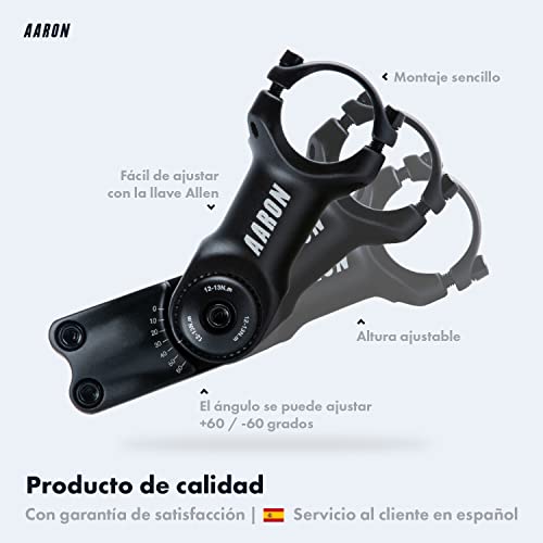 AARON Flex Bike Stem - Potencia de manillar ajustable en altura - potencia para una postura sentada ergonómica - elevador de manillar de bicicleta adecuado para bicicleta de trekking, de ciudad, negro