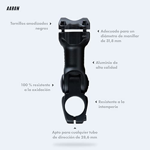 AARON Flex Bike Stem - Potencia de manillar ajustable en altura - potencia para una postura sentada ergonómica - elevador de manillar de bicicleta adecuado para bicicleta de trekking, de ciudad, negro