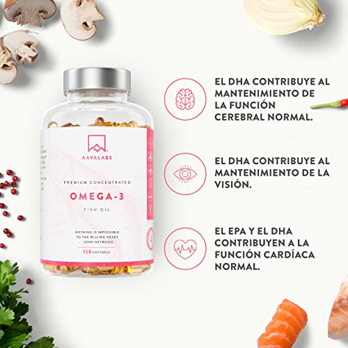 AAVALABS Omega 3 2000mg por dosis diaria (2 cápsulas) - 1000mg de EPA + 500mg de DHA por dosis diaria - Ácidos Grasos de Alta Potencia - Destilado Molecularmente - 120 Cápsulas - 60 días de suministro