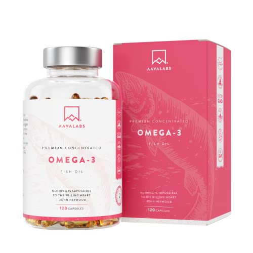 AAVALABS Omega 3 2000mg por dosis diaria (2 cápsulas) - 1000mg de EPA + 500mg de DHA por dosis diaria - Ácidos Grasos de Alta Potencia - Destilado Molecularmente - 120 Cápsulas - 60 días de suministro