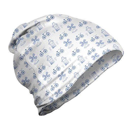 ABAKUHAUS Bicicleta Gorro Unisex, Holandés Ornamento Dibujos, Tela Suave 100% Microfibra Estampada Ideal para Actividades al Aire Libre, La Noche en Blanco Azul