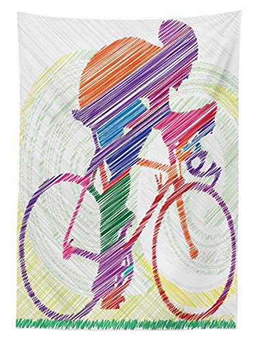 ABAKUHAUS Moderno Mantele, Ciclismo Hombre en la Bici, Resistente al Agua Lavable Colores No Destiñen Personalizado, 140 x 200 cm, Multicolor