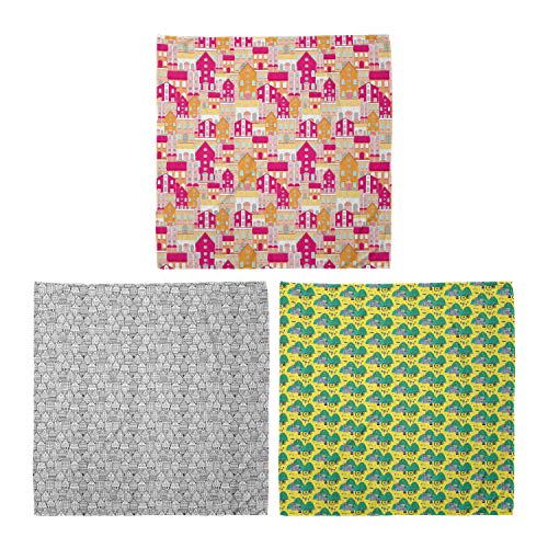 ABAKUHAUS Pack de 3 Bandanas Unisex, El norte de la ciudad de la arquitectura holandesa Holanda Casa Vieja Bicicletas montañas Escena, Multicolor