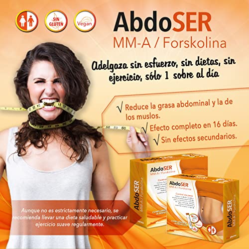 Abdoser - 16 sticks - Elimina la grasa acumulada en abdomen y muslos - Adelgazante con MM-A y Forskolina - Quemagrasas - Detox - Caja 16 sobres - 1 al dia