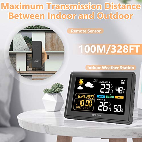 Abosea Estación Meteorológica Interior y Exterior con Sensor, Termómetro e Higrómetro de Pantalla a Color Digital, Monitor Profesional de Temperatura y Humedad Interior y Exterior (Negro)