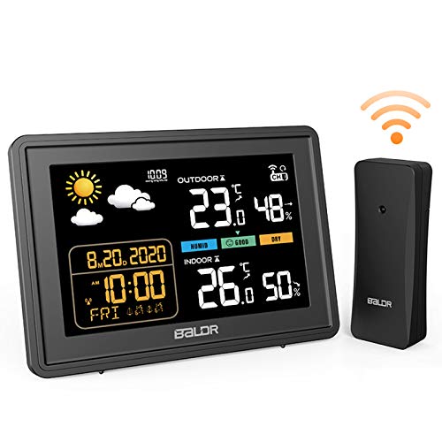 Abosea Estación Meteorológica Interior y Exterior con Sensor, Termómetro e Higrómetro de Pantalla a Color Digital, Monitor Profesional de Temperatura y Humedad Interior y Exterior (Negro)