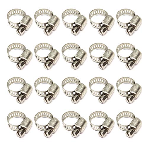 Abrazadera de manguera de 20 piezas en acero inox 304 para tubería blanda de rango de diámetro exterior de 6-12 mm, ancho de clip de 8 mm, abrazadera escape