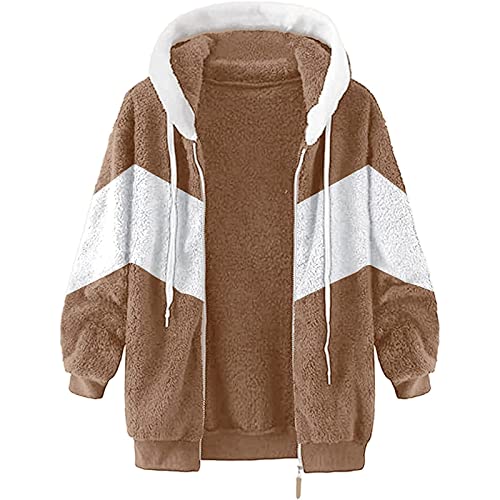 Abrigo de invierno para mujer, informal, con estampado de leopardo, manga larga, con capucha, chaqueta de felpa gruesa cálida, beige, 3XL