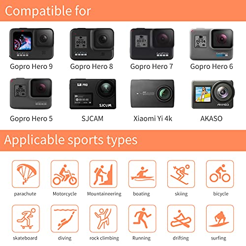 Accesorios Gopro, 8 en 1 Accesorios Camara Deportiva, Arnes Pecho Gopro, Correa de Cabeza, Muñequera Gopro, Mochila Clip, Estuche de Transporte, Compatible con Cámaras Deportivas Gopro