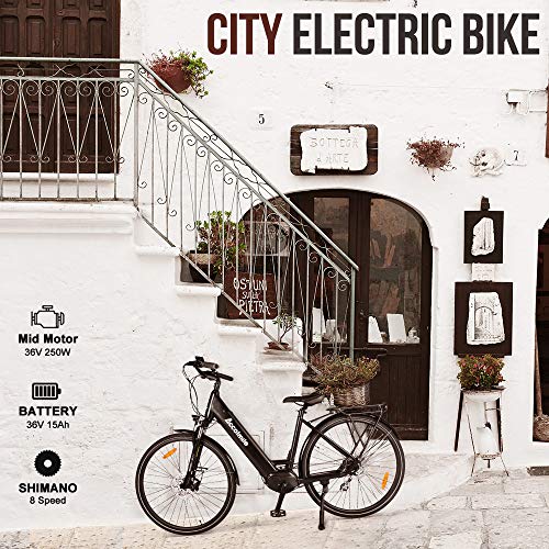 Accolmile Bicicleta Eléctrica 28” 700C, Ebike de Ciudad con 36V 250W Motor de Media Torsión M200, City Bicicleta de Paseo Pedelec, Adultos Unisex, Batería 15Ah 540Wh, Shimano 8 Velocidades