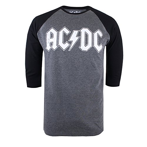 AC/DC Logo Raglan Camiseta de Manga Larga, Gris (Gris Oscuro Marl/Negro), XL para Hombre