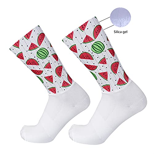 ACEACE Calcetines de Ciclismo Antideslizante Silicone Pro Competición Aero Sports Bike Cocks Summer Cool Hombres Mujeres Caletas Ciclismo (Color : Watermelon, Size : Unisex)