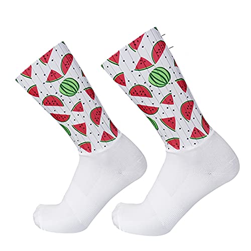 ACEACE Calcetines de Ciclismo Antideslizante Silicone Pro Competición Aero Sports Bike Cocks Summer Cool Hombres Mujeres Caletas Ciclismo (Color : Watermelon, Size : Unisex)