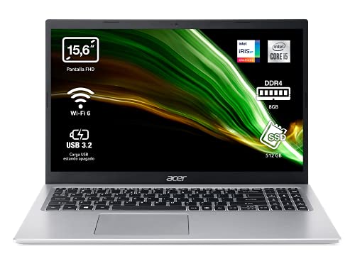 Acer Aspire 5 A515-56 - Ordenador Portátil 15.6" Full HD, Laptop (Intel Core i7-1165G7, 8 GB RAM, 512 GB SSD, Intel Iris Xe Graphics, ComfyView, Sin OS), PC Portátil Plata, Teclado QWERTY Español