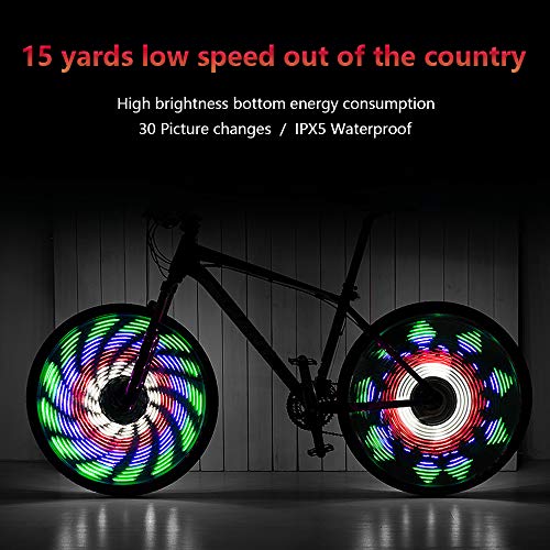 Achort Rueda de Bicicleta Luces 64 LED, 30 Patrones, Rueda de Ciclismo, Luz de Radios, llanta de Bicicleta, luz a Prueba de Agua para Bicicletas, Rueda de MTB, llanta de más de 24"