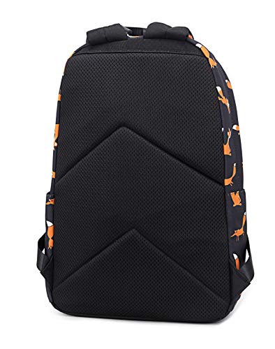 Acmebon Mochilas Escolares Ligeras Niñas Adolescentes Bolsas de Diario de Viaje Casuales para Notebook de 15,6" Fox Negro