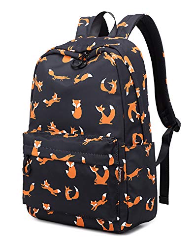 Acmebon Mochilas Escolares Ligeras Niñas Adolescentes Bolsas de Diario de Viaje Casuales para Notebook de 15,6" Fox Negro