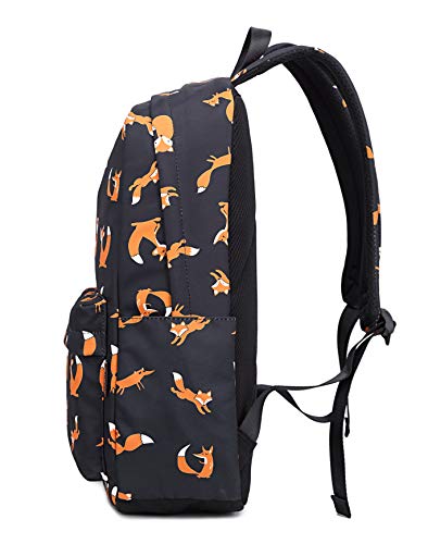 Acmebon Mochilas Escolares Ligeras Niñas Adolescentes Bolsas de Diario de Viaje Casuales para Notebook de 15,6" Fox Negro