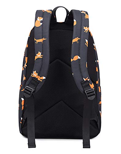Acmebon Mochilas Escolares Ligeras Niñas Adolescentes Bolsas de Diario de Viaje Casuales para Notebook de 15,6" Fox Negro